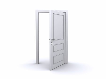 open white door isolated on a white background (3d render) Stock Photo - Budget Royalty-Free & Subscription, Code: 400-04319508