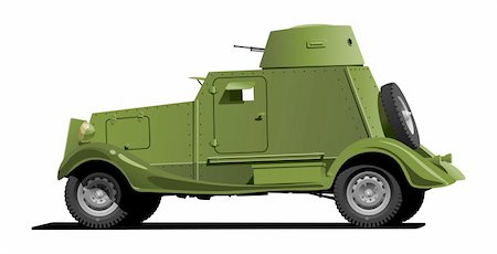 retro car green - Vector color illustration of  vintage armored car .  (Simple gradients only - no gradient mesh.) Stock Photo - Budget Royalty-Free & Subscription, Code: 400-04319521