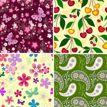 simsearch:400-05892168,k - Set seamless spring vivid floral patterns (vector) Stock Photo - Budget Royalty-Free & Subscription, Code: 400-04319589