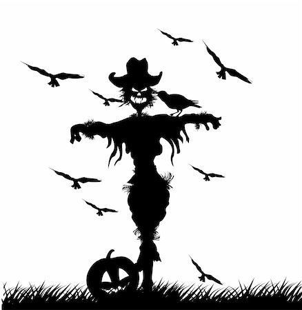 spooky field - scarecrow vector silhouettes Stock Photo - Budget Royalty-Free & Subscription, Code: 400-04319647