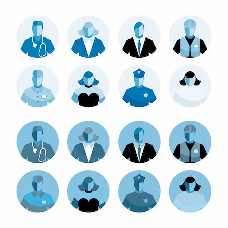 Blue Icons diverse people professions staff man woman Stock Photo - Budget Royalty-Free & Subscription, Code: 400-04319862