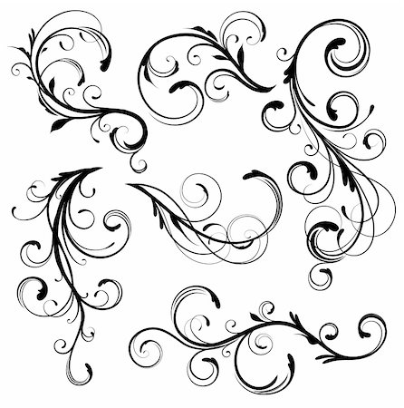 filigree graphics - Vector illustration set of swirling flourishes decorative floral elements Stock Photo - Budget Royalty-Free & Subscription, Code: 400-04319891