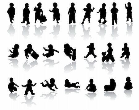 drawing silhouettes of models - vector illustration of children silhouettes with reflection Stock Photo - Budget Royalty-Free & Subscription, Code: 400-04319915