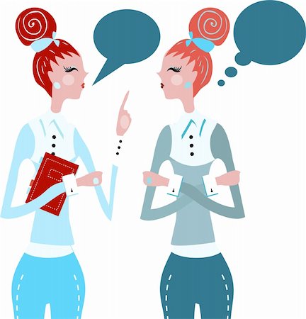 friends advice two female - business woman talking speech think bubble Stock Photo - Budget Royalty-Free & Subscription, Code: 400-04319986