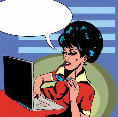 Popart Business woman  Illustration of business woman in office working with computer 1 Stock Photo - Budget Royalty-Free & Subscription, Code: 400-04319980