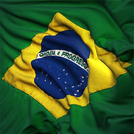 simsearch:400-04304550,k - Flag of Brazil, fluttering in the breeze, backlit rising sun. Sewn from pieces of cloth, a very realistic detailed state flag with the texture of fabric fluttering in the breeze, backlit by the rising sun light Stock Photo - Budget Royalty-Free & Subscription, Code: 400-04310071