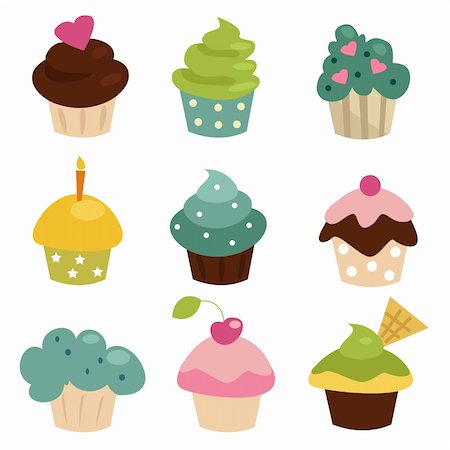 set cream - Colorful cupcake set , vector illustration Stock Photo - Budget Royalty-Free & Subscription, Code: 400-04310185