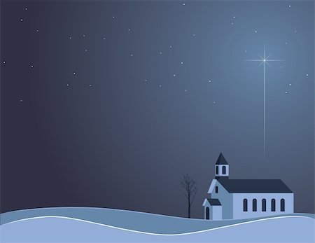 Illustration of a small church on Christmas Eve. Stockbilder - Microstock & Abonnement, Bildnummer: 400-04310189