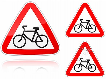 Set of variants a Intersection with the bike road - road sign isolated on white background. Group of as fish-eye, simple and grunge icons for your design. Vector illustration. Stock Photo - Budget Royalty-Free & Subscription, Code: 400-04310191
