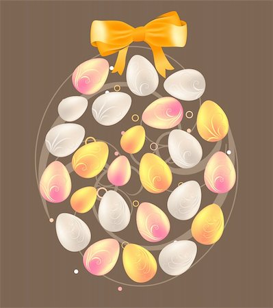 easter eggs in a dark color - Big easter egg with bow made of small ones Stock Photo - Budget Royalty-Free & Subscription, Code: 400-04310365