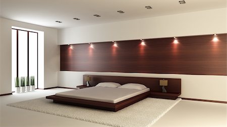 Modern interior of a bedroom (3d rendering) Stock Photo - Budget Royalty-Free & Subscription, Code: 400-04310440