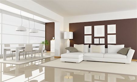 simsearch:400-04196177,k - modern living room with dining space - rendering Foto de stock - Super Valor sin royalties y Suscripción, Código: 400-04310456