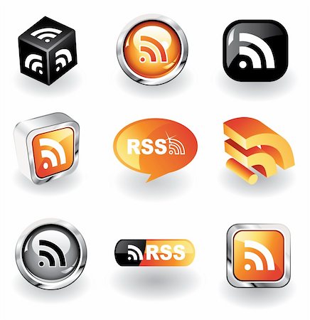 simsearch:400-04321465,k - Collection of 9 glossy RSS feed icons Stock Photo - Budget Royalty-Free & Subscription, Code: 400-04310565
