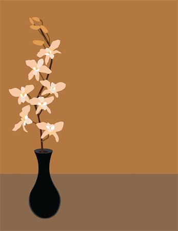 Vector illustration of an orchid in a vase on an orange background. Stock Photo - Budget Royalty-Free & Subscription, Code: 400-04310632