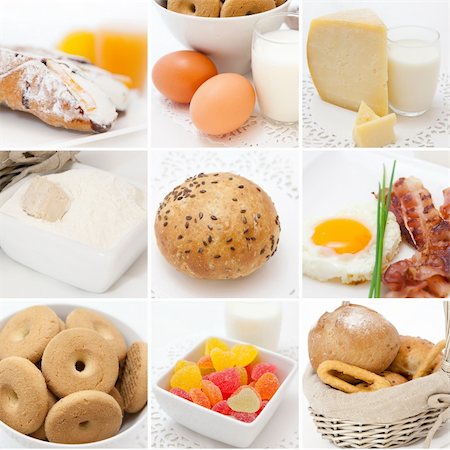 eggs milk - A collage of different photos representing breakfast Foto de stock - Super Valor sin royalties y Suscripción, Código: 400-04310645