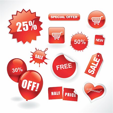 Set of red sale stickers, tags, buttons and icons for websites and print Stock Photo - Budget Royalty-Free & Subscription, Code: 400-04310667