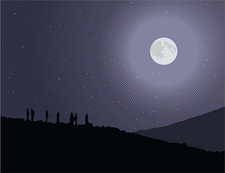 people watching stars - Vector illustration of a group of people watching the stars and full moon. Stock Photo - Budget Royalty-Free & Subscription, Code: 400-04310782