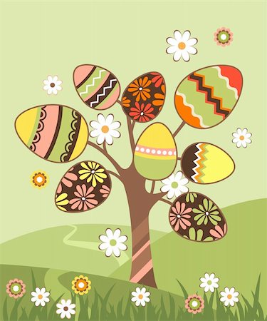 simsearch:400-05371255,k - Spring landscape with easter blossoming tree and eggs Foto de stock - Royalty-Free Super Valor e Assinatura, Número: 400-04310830