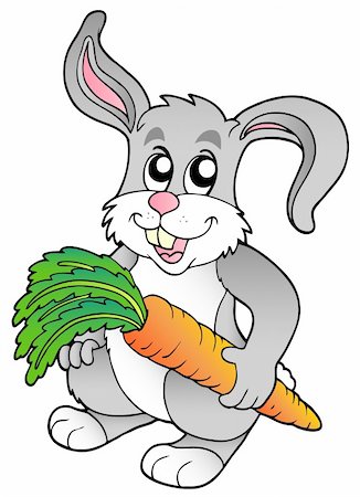 rabbit ears clipart - Cute bunny holding carrot - vector illustration. Stock Photo - Budget Royalty-Free & Subscription, Code: 400-04311418