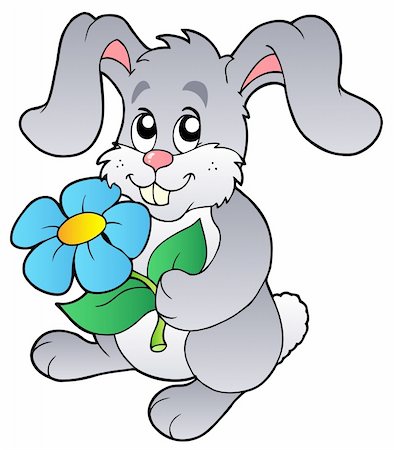 simsearch:400-06797181,k - Cute bunny holding flower - vector illustration. Stock Photo - Budget Royalty-Free & Subscription, Code: 400-04311419