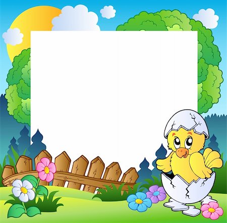 Easter frame with cute chicken - vector illustration. Stock Photo - Budget Royalty-Free & Subscription, Code: 400-04311437