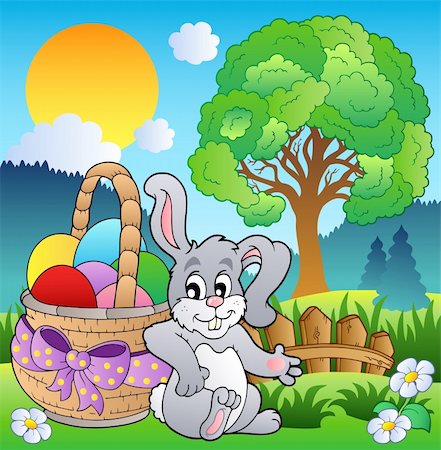 simsearch:400-04343827,k - Spring meadow with bunny and basket - vector illustration. Stock Photo - Budget Royalty-Free & Subscription, Code: 400-04311450
