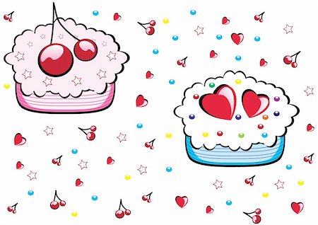 Seamless valentine pattern with cupcakes. Vector illustration on white. Stock Photo - Budget Royalty-Free & Subscription, Code: 400-04311466
