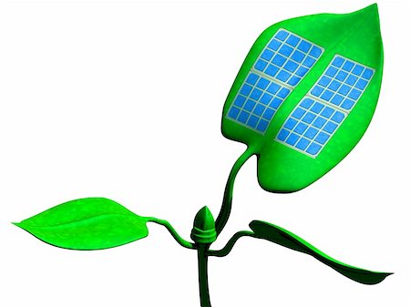 fotosintesi - Illustration of a solar panel attached to a green leaf Fotografie stock - Microstock e Abbonamento, Codice: 400-04311634