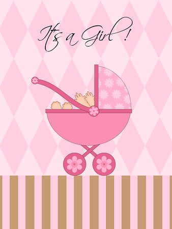 simsearch:400-07717618,k - Its A Girl Pink Baby Pram Carriage with Background Illustration Stock Photo - Budget Royalty-Free & Subscription, Code: 400-04311655