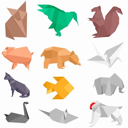 pigs fly - origami-style illustrations of different animals Stock Photo - Budget Royalty-Free & Subscription, Code: 400-04311674