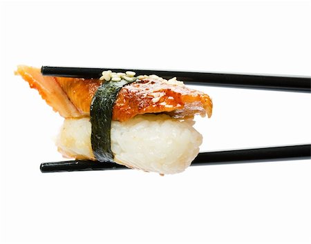 simsearch:400-04557539,k - Sushi with chopsticks isolated over white background Stock Photo - Budget Royalty-Free & Subscription, Code: 400-04311799