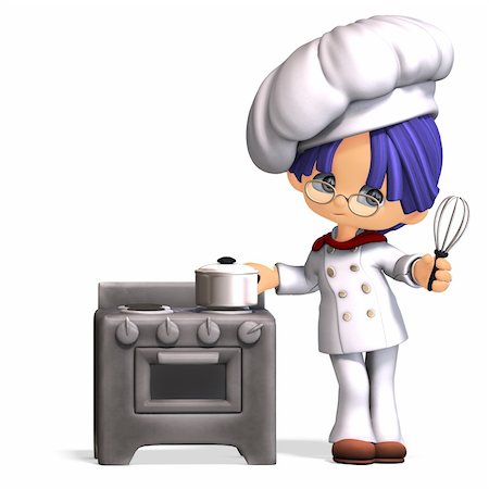 cute and funny cartoon cook. 3D rendering with clipping path and shadow over white Stock Photo - Budget Royalty-Free & Subscription, Code: 400-04311915