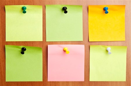 post its lots - Six empty post it on wooden wall Stock Photo - Budget Royalty-Free & Subscription, Code: 400-04312195