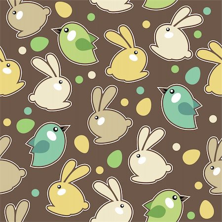 Seamless spring pattern with easter eggs,birds and rabbits Stock Photo - Budget Royalty-Free & Subscription, Code: 400-04312268