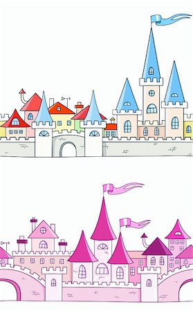 Collection - seamless vector background with fantasy castle Stock Photo - Budget Royalty-Free & Subscription, Code: 400-04312315