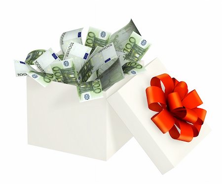 Opened gift and euro. Objects isolated over white Stock Photo - Budget Royalty-Free & Subscription, Code: 400-04312343