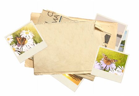 simsearch:400-05290756,k - Frame with old paper and photos. Objects isolated over white Stock Photo - Budget Royalty-Free & Subscription, Code: 400-04312353