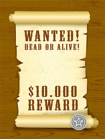 Vector Poster Wanted dead or alive on wood texture background. EPS v. 8.0 Stock Photo - Budget Royalty-Free & Subscription, Code: 400-04312720