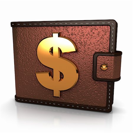 abstract 3d illustration of brown leather wallet with dollar symbol Stock Photo - Budget Royalty-Free & Subscription, Code: 400-04312828