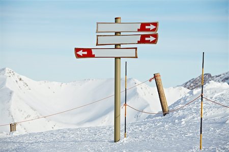 directional arrow boards - Blank direction signs in a ski resort Stock Photo - Budget Royalty-Free & Subscription, Code: 400-04312835