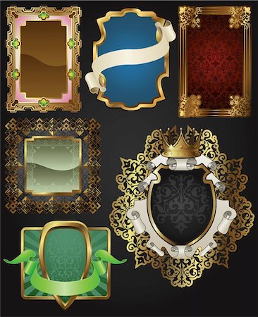 royal crown and elements - Vintage retro glossy gold frames and labels in a variety of retro antique styles. Stock Photo - Budget Royalty-Free & Subscription, Code: 400-04312916