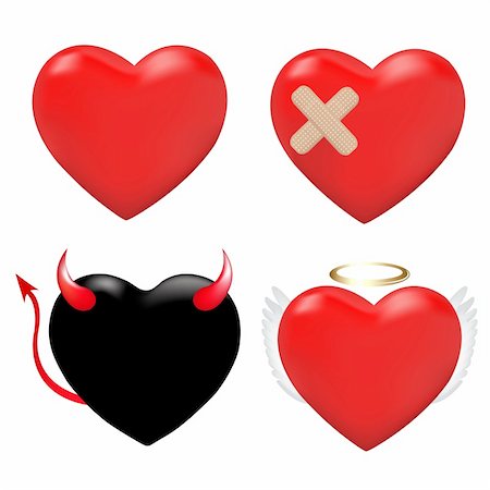 4 Hearts, Heart With Plaster, And Hearts As An Angel And Demon, Isolated On White Background, Vector Illustration Foto de stock - Super Valor sin royalties y Suscripción, Código: 400-04312994