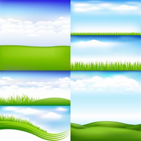 simsearch:400-06143114,k - 6 Landscapes With Clouds And Grass, Vector Illustration Fotografie stock - Microstock e Abbonamento, Codice: 400-04312996