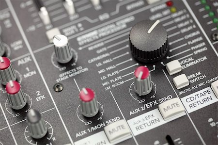 Closeup of audio mixing console. Shallow depth of field Stock Photo - Budget Royalty-Free & Subscription, Code: 400-04313333