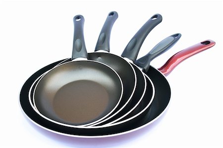 simsearch:400-06914473,k - Five pans isolated on white background. Foto de stock - Royalty-Free Super Valor e Assinatura, Número: 400-04313722