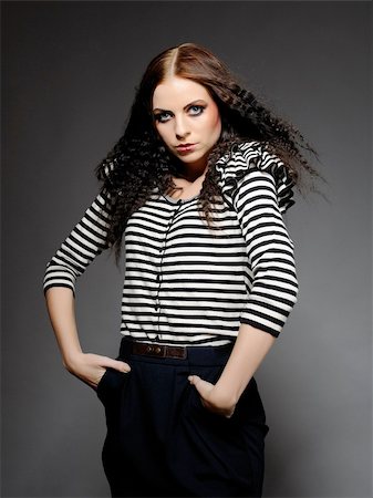 female sailors - Beautiful fashion woman in stripy top with creative make-up posing Stock Photo - Budget Royalty-Free & Subscription, Code: 400-04313893