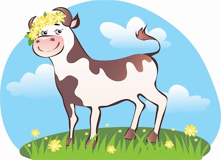 ranch cartoon - Vector cartoon of happy cow in meadow Stock Photo - Budget Royalty-Free & Subscription, Code: 400-04324008