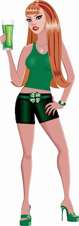 Vector Illustration of an Irish Red head with green beer St. Patricks day. Foto de stock - Super Valor sin royalties y Suscripción, Código: 400-04324022