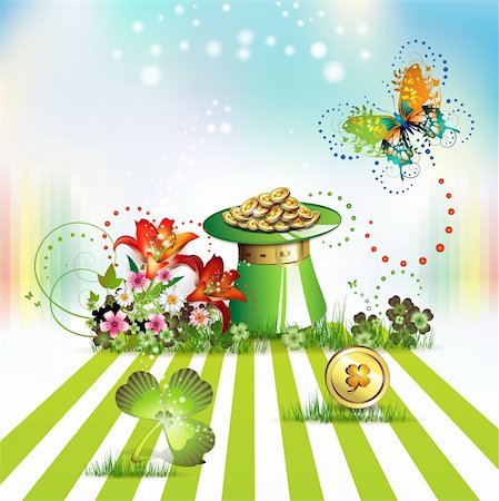 simsearch:400-05894214,k - St. Patrick's Day card design with topper, flowers, butterflies and clover Stock Photo - Budget Royalty-Free & Subscription, Code: 400-04324445