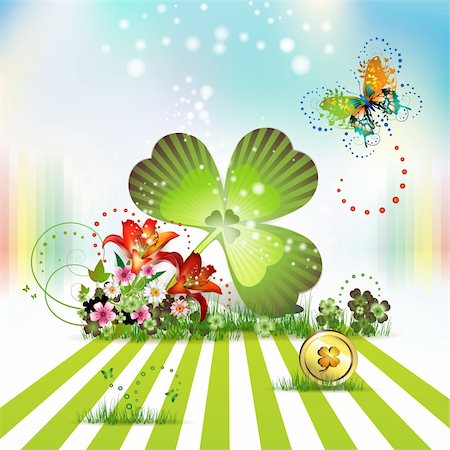 simsearch:400-05894214,k - St. Patrick's Day card design with flowers, butterflies and clover Stock Photo - Budget Royalty-Free & Subscription, Code: 400-04324458